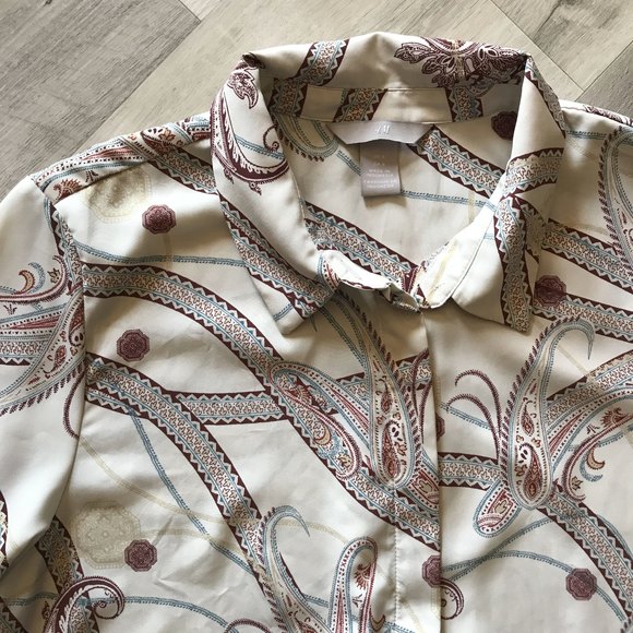 H&M Paisley Polyester 70's Vibe Button Down long sleeve sz 6 - Picture 2 of 13